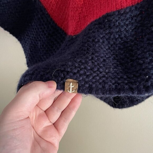 Sperry Topsider Women One Size Navy Blue/Red Large Stripe Cowl Neck Sweater Cape - Picture 3 of 9